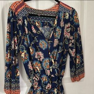 Luxology Floral Wrap Dress - Blue and Orange